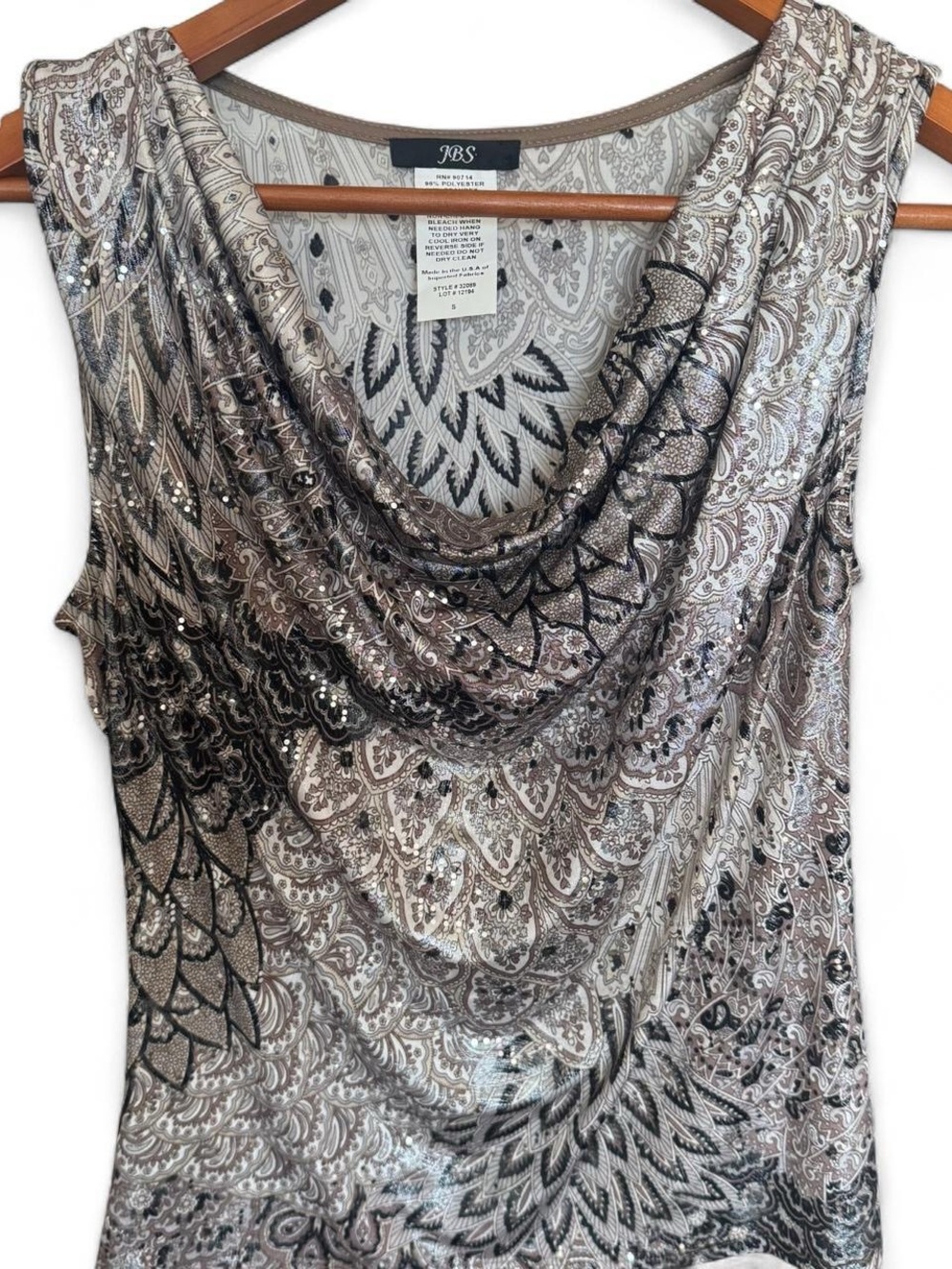 J.B.S. Metallic Paisley Cowl Neck Camisole - Taupe, Black